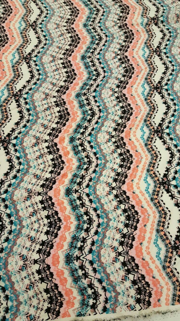 Rayon Challis Geometric Textured Blue Hues