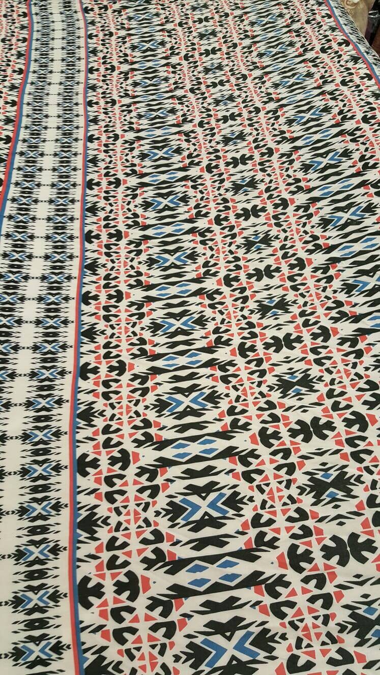 Rayon Challis Geometric Textured Blue Hues