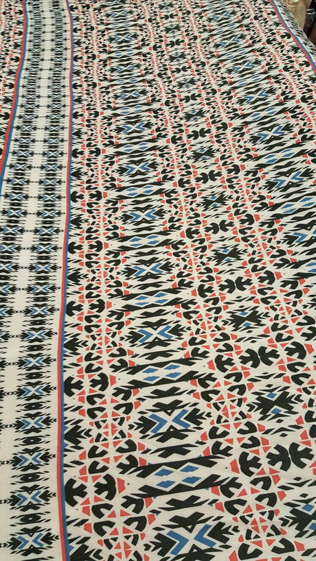 Rayon Challis Geometric Textured Blue Hues