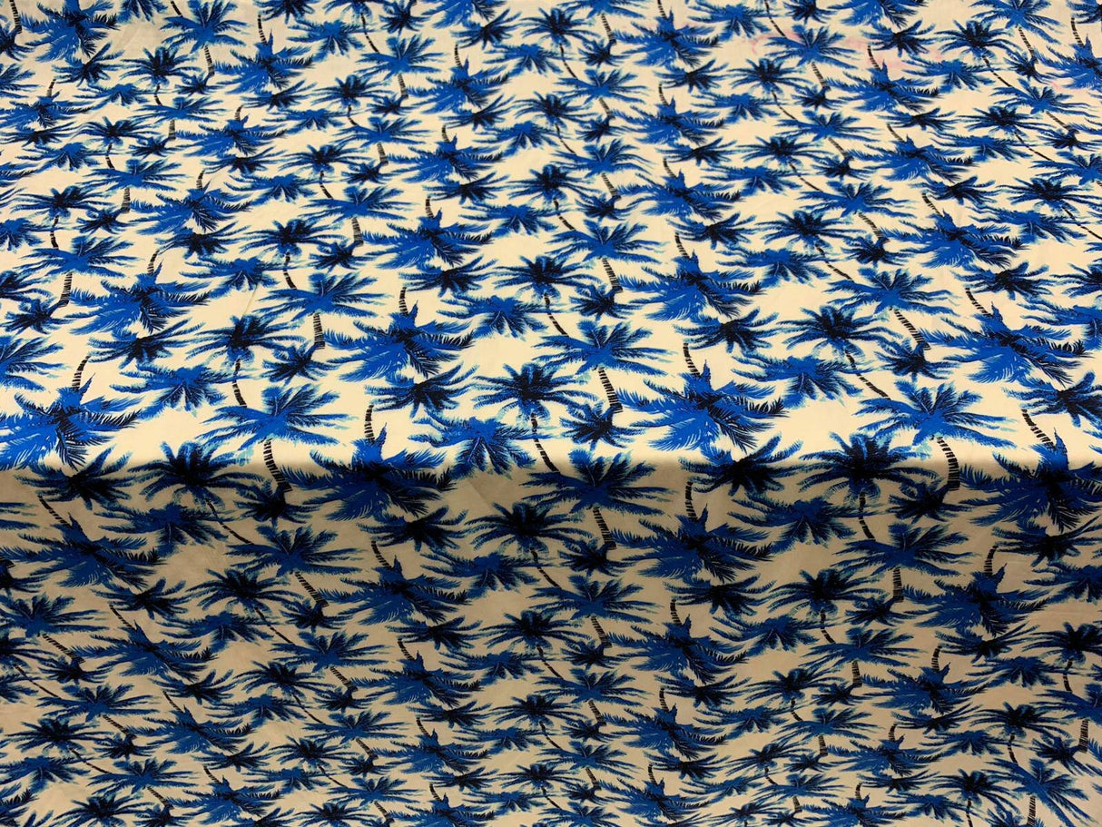 Rayon Challis Tropical Palm Print Blue