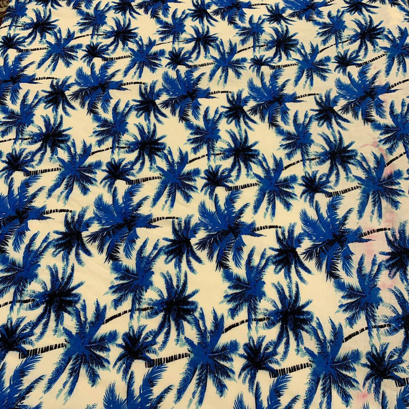 Rayon Challis Tropical Palm Print Blue