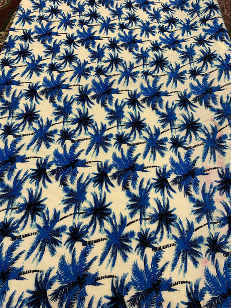 Rayon Challis Tropical Palm Print Blue