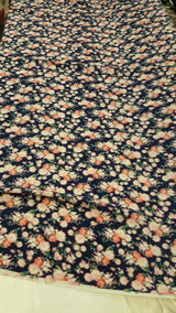 Rayon Challis Floral Print Navy Blue Pink