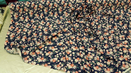 Rayon Challis Floral Print Navy Blue Pink