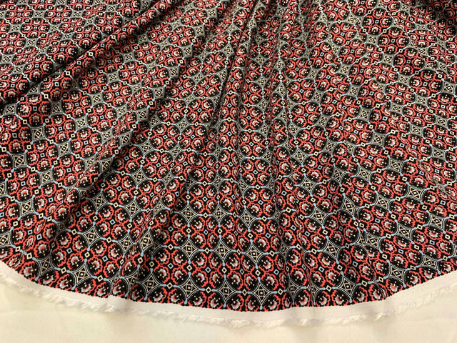 Rayon Challis Print Fabric Red Black