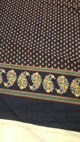 Rayon Challis Floral Print Fabric Navy Blue Yellow