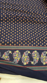 Rayon Challis Floral Print Fabric Navy Blue Yellow