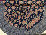 Rayon Challis Two Border Navy Blue Fuchsia Pink