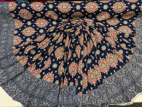 Rayon Challis Two Border Navy Blue Fuchsia Pink