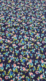Rayon Challis Floral Print Navy Blue Pink