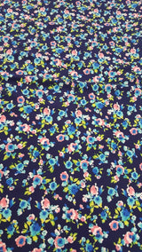 Rayon Challis Floral Print Navy Blue Pink