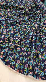 Rayon Challis Floral Print Navy Blue Pink