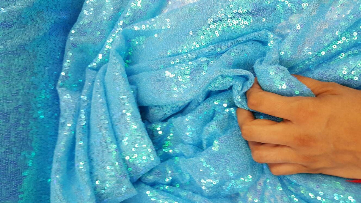 Sequin Fabric Sky Blue Iridescent