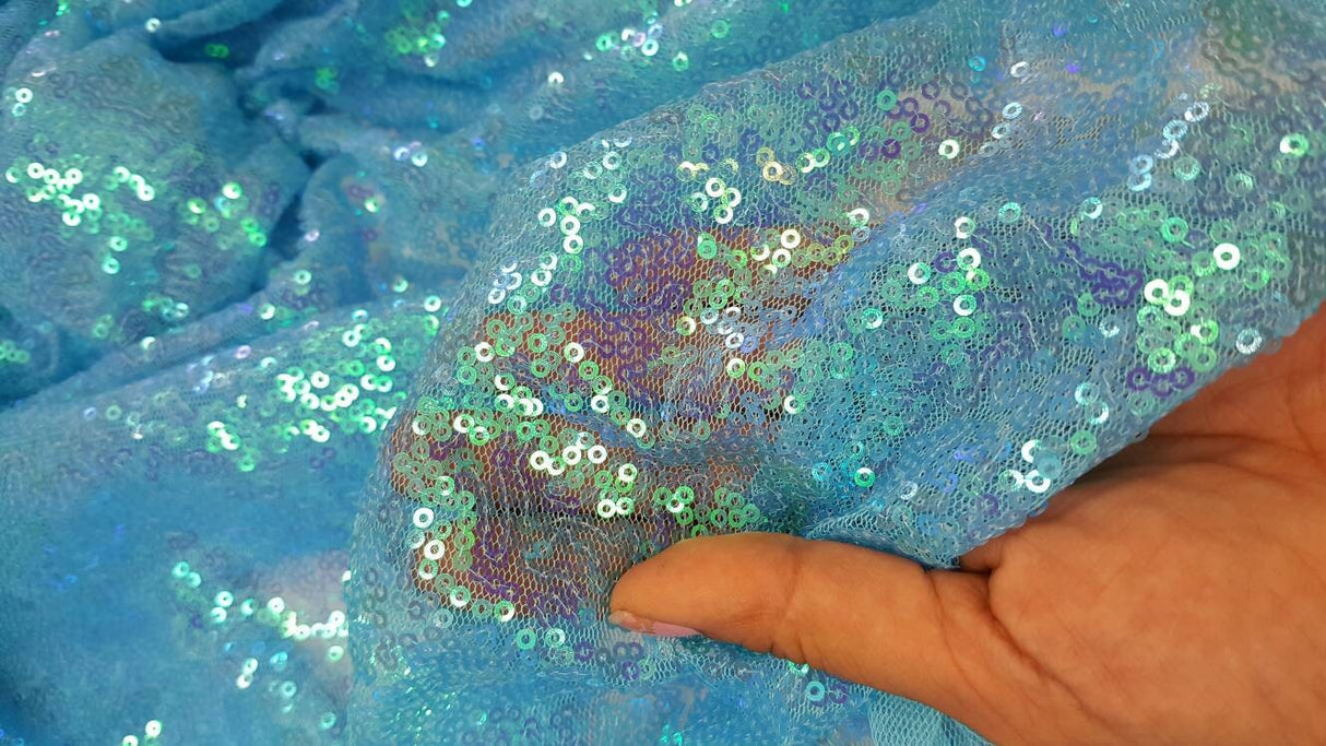 Sequin Fabric Sky Blue Iridescent