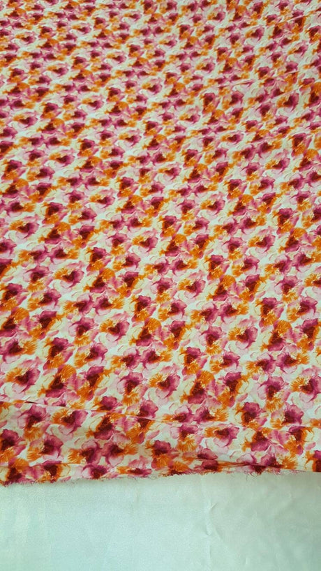 Rayon Floral Print Fabric Orange Fuchsia