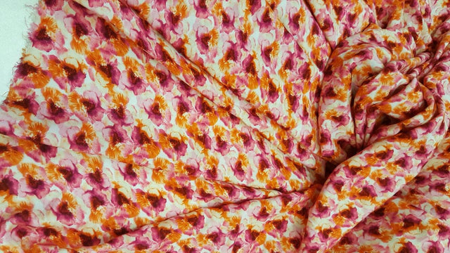 Rayon Floral Print Fabric Orange Fuchsia