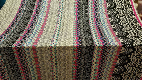 Rayon Challis Multicolor Geometric Pink Black White