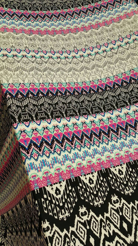 Rayon Challis Multicolor Geometric Pink Black White