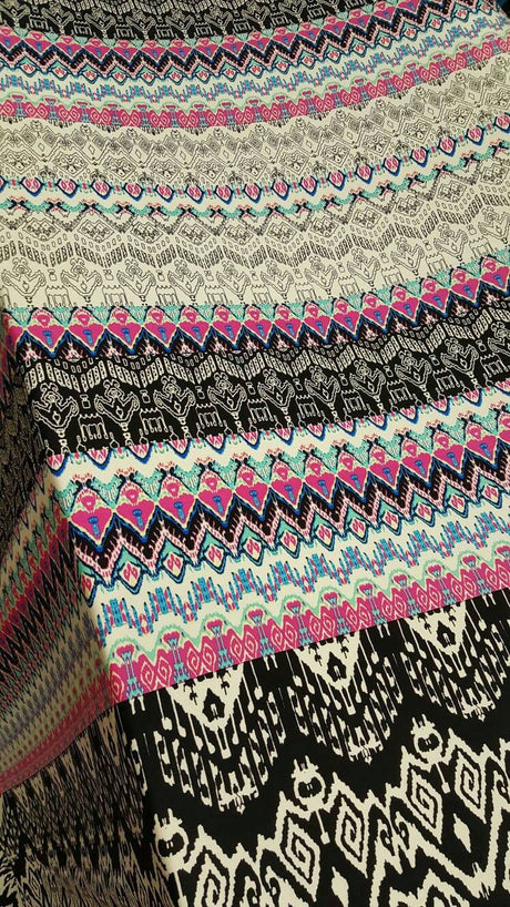 Rayon Challis Multicolor Geometric Pink Black White