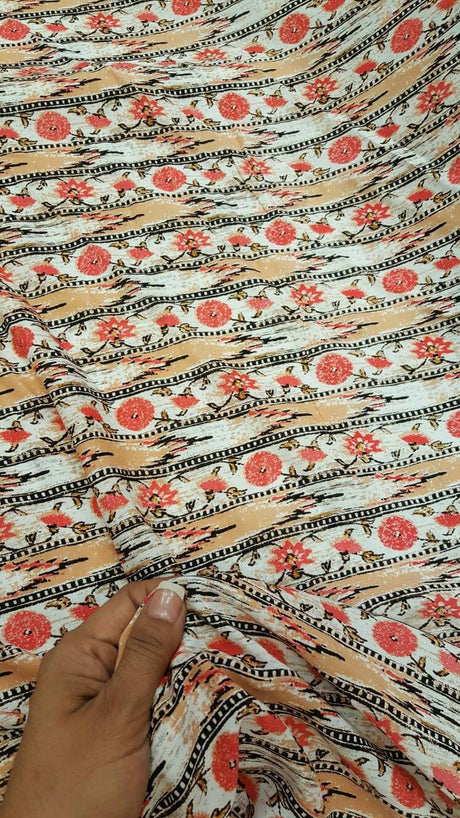 Rayon Challis Coral Peach Floral Print