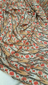 Rayon Challis Coral Peach Floral Print