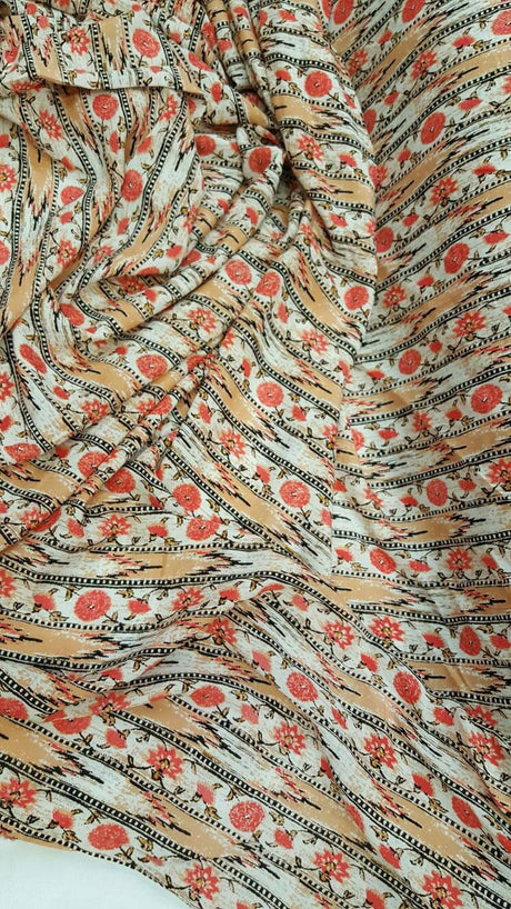 Rayon Challis Coral Peach Floral Print
