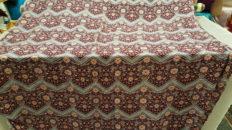 Rayon Challis Burgundy Floral Chevron Print
