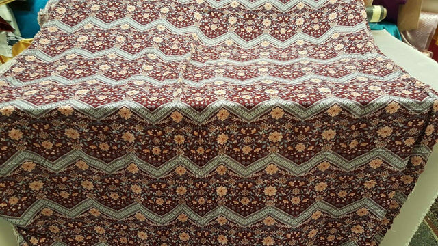 Rayon Challis Burgundy Floral Chevron Print