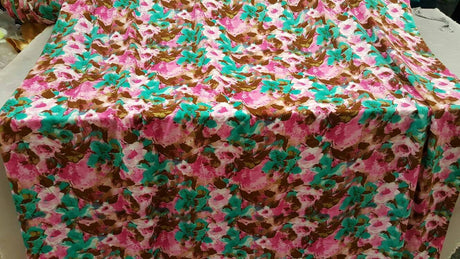 Rayon Floral Print Fabric Green Fuchsia Brown