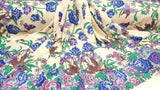 Rayon Challis Floral Butterfly Bird Print
