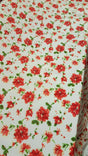 Rayon Challis Red and Green Floral on White