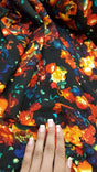 Rayon Floral Print Fabric Black Background