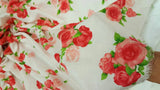 Rayon Challis Floral Roses Red Pink Green