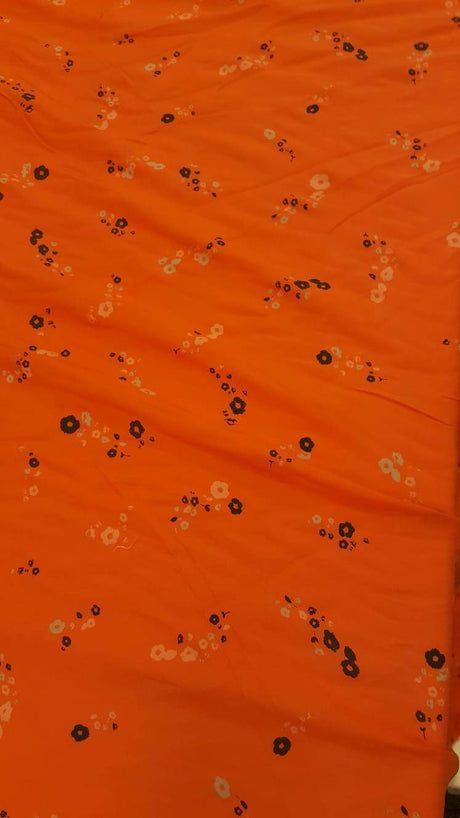 Rayon Floral Print Orange Fabric