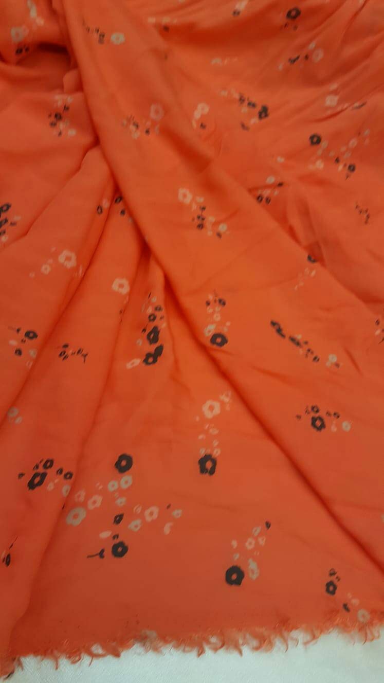 Rayon Floral Print Orange Fabric