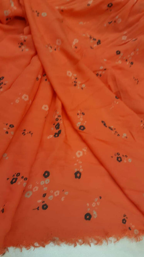 Rayon Floral Print Orange Fabric