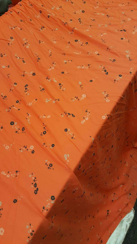 Rayon Floral Print Orange Fabric