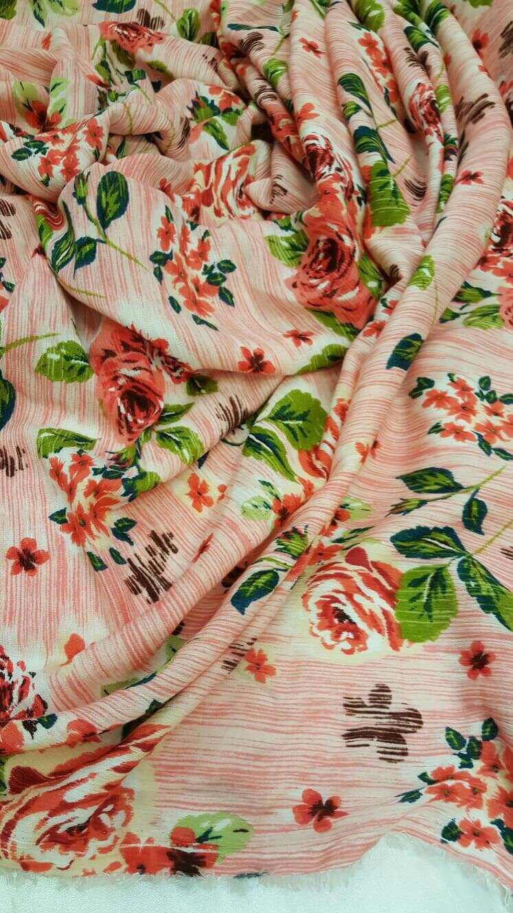 Rayon Crepon Floral Print Pink