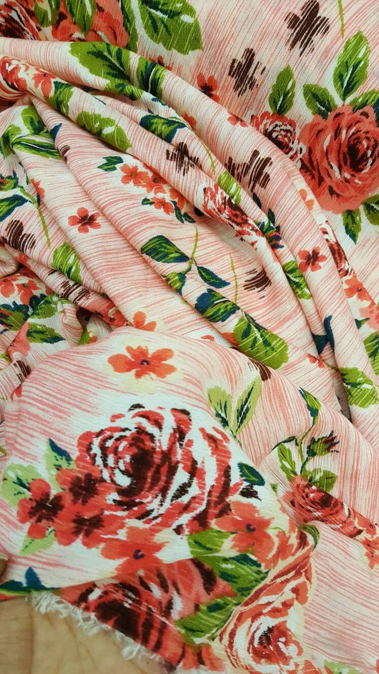 Rayon Crepon Floral Print Pink