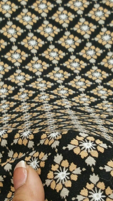 Rayon Challis Tiny Floral Print Black