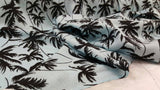 Rayon Challis Black Palm Tree on Baby Blue Background