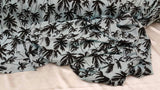 Rayon Challis Black Palm Tree on Baby Blue Background