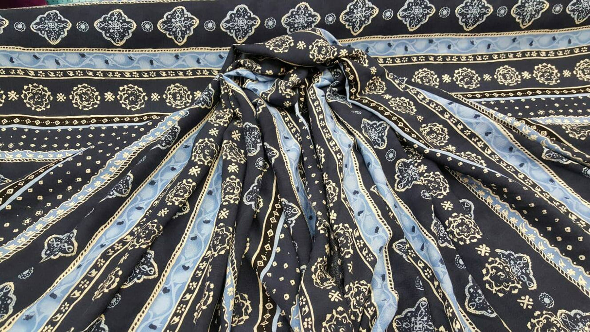 Rayon Crêpe Blue Paisley Fabric
