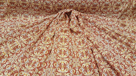 Rayon Challis Orange Yellow Geometric Floral Print