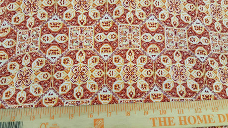 Rayon Challis Orange Yellow Geometric Floral Print