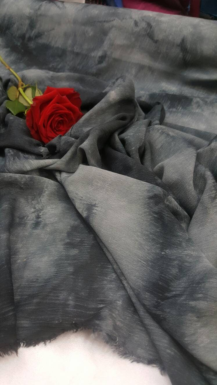 Rayon Challis Crepe Tie Dye Black Gray Fabric