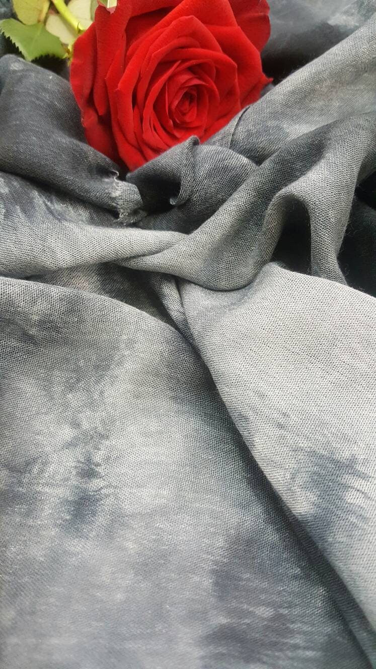 Rayon Challis Crepe Tie Dye Black Gray Fabric