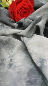 Rayon Challis Crepe Tie Dye Black Gray Fabric