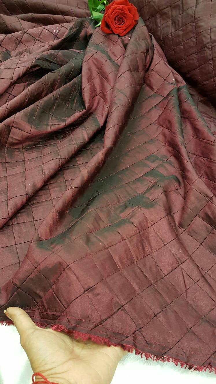 Brocade Taffeta Wine Geometric Square Fabric
