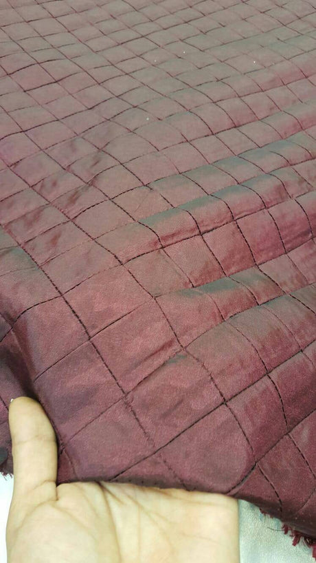 Brocade Taffeta Wine Geometric Square Fabric